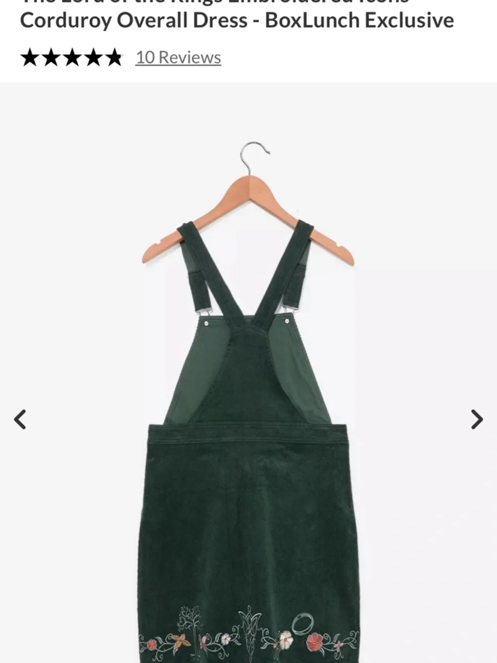 LOTR BoxLunch Embroidered Corduroy Overall Dress in Deep Green - Picture 2 of 7
